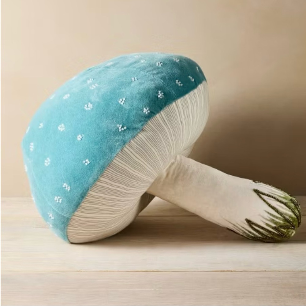 John Derian Blue Mushroom Pillow